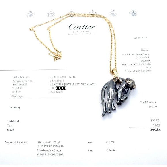 Authentic Panthere de Cartier Panther 18k Yellow Gold & Silverium Necklace Paper - Picture 7 of 15